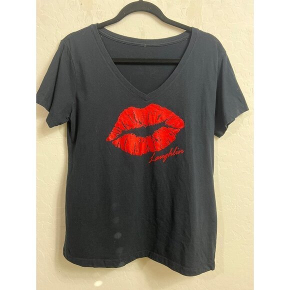 Women Laughlin, NV Kiss Lips Red Lips Graphic Tee Metallic Sz L - Picture 3 of 7